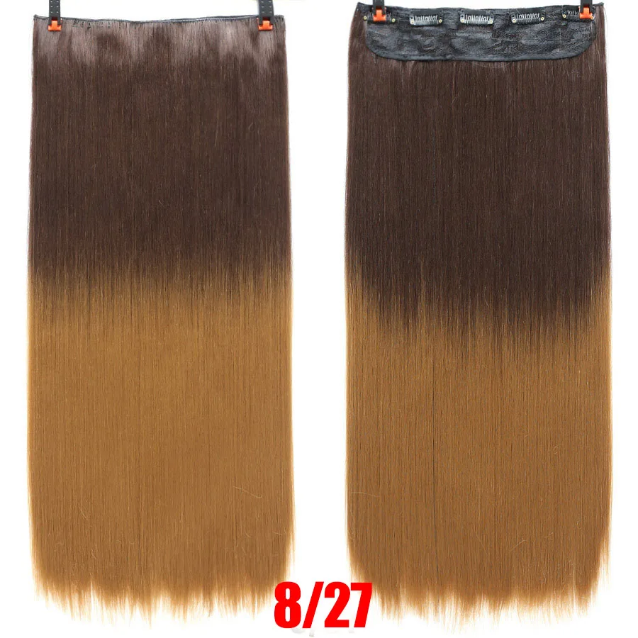 MEIFAN, 60 см, длинные прямые/кудрявые волосы для женщин, 5 клипов, для наращивания волос, термостойкие синтетические шиньоны, коричневый, черный - Цвет: 8-27