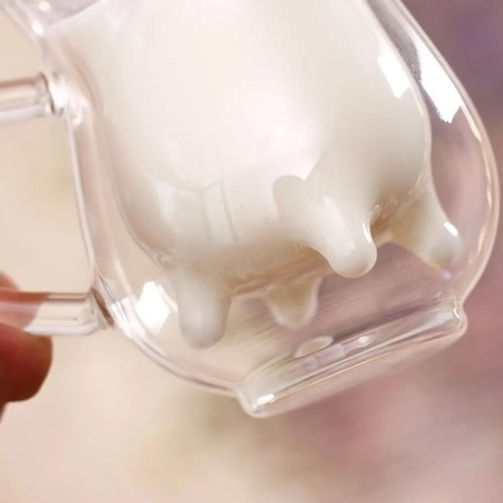 Симпатичные молоко кружка с двойными Слои термостойкого Стекло корова чашки прозрачная чашка для молока для детей молочный напиток воды сок, кофе кружки контейнер