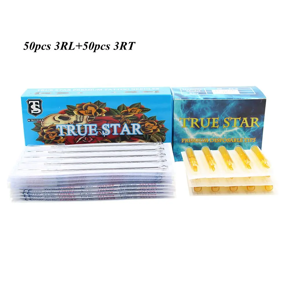3RL+ 3RT), 50 шт в наборе, True Star иглы татуировки& 50 шт. татуировки Советы для maquiagem Профессиональный полный тату-машинка
