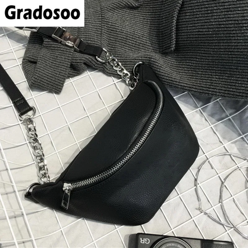 Gradosoo модная сумка на грудь с цепочкой Женская поясная из искусственной кожи для
