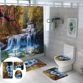 

landscape waterfall cortinas de bano navidad bathroom shower curtain mildew proof bath curtains fabric screen home decor DW093