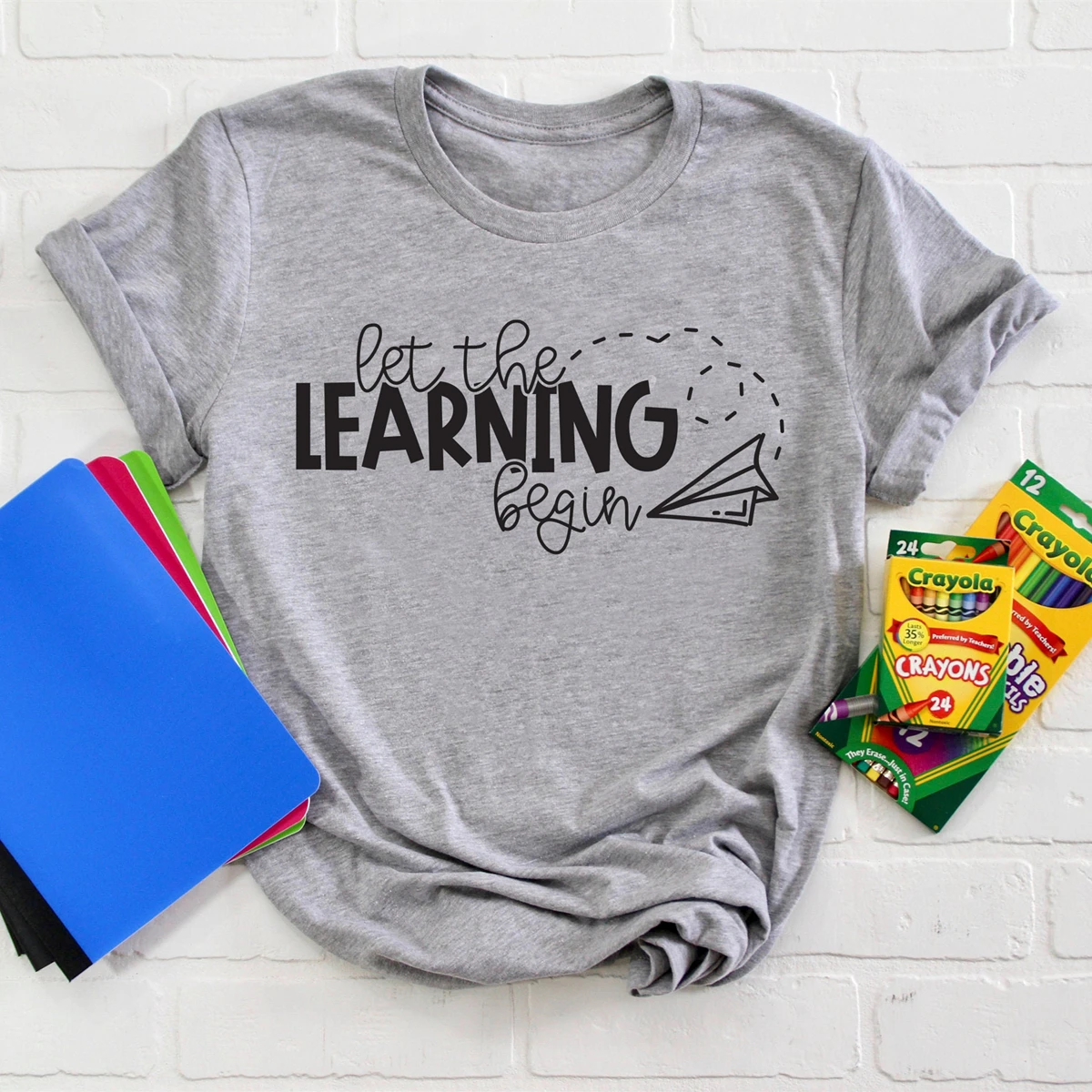 

2019 Back to School T-Shirt Funny Teacher Shirt Let The Learning Begin Quote Shirts Cute First Day of School Tees