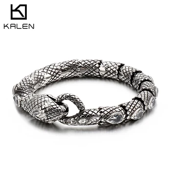 

KALEN Punk Zircon Animal Snake Head Charm Bracelet Men Women Stainless Steel Viper Snake Blessing Pulsera Jewellry 2020
