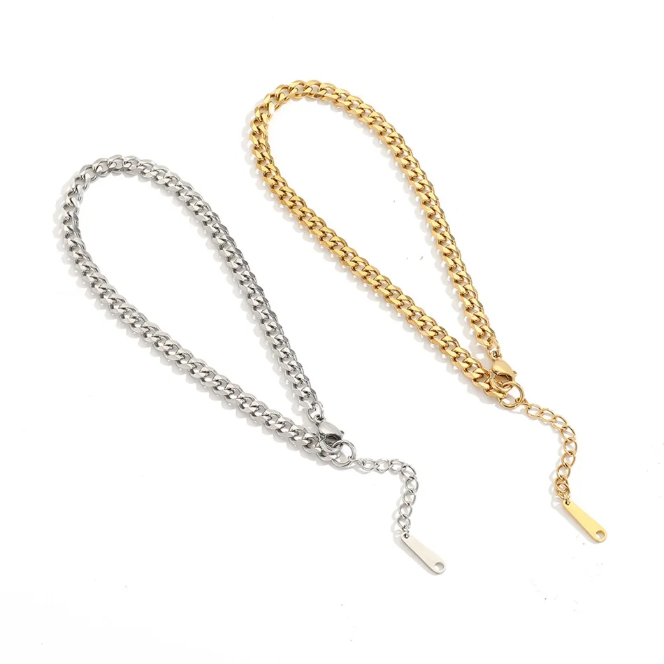 Ankle Chains Silver Anklet Bracelet 316L Stainless Steel Cuban Chain Anklets For Women/Men