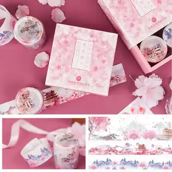 

3 Rolls/Box Decorative Pink Sakuras Washis Tape Set Japanese Paper Stickers Scrapbooking Vintage Adhesive Washitape Stationary