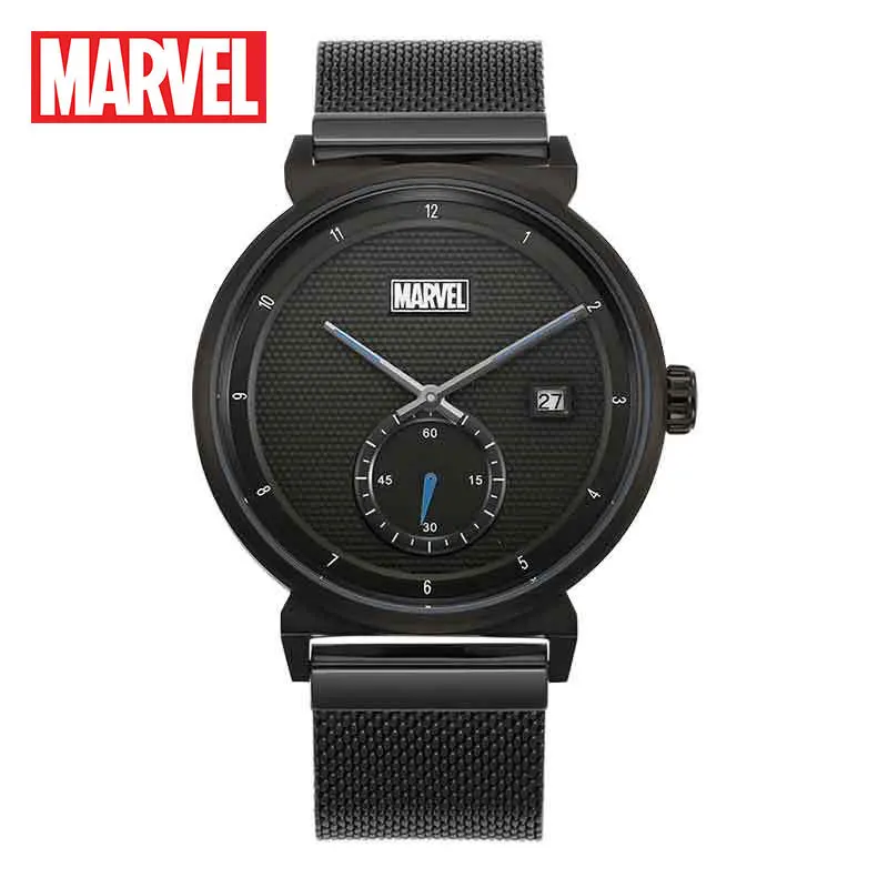 Оригинальные мужские часы от бренда Marvel, роскошные мужские спортивные мужские кварцевые часы, наручные часы, мужские часы с сетчатым ремешком, водонепроницаемые часы 50 м - Цвет: M-9008black