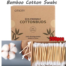 200 шт./кор. двойной головкой из натурального дерева, бамбука ватные тампоны биоразлагаемые натуральные Экологичные тампон для ушей ватные палочки Красота макияж