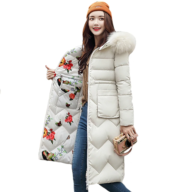 

Both Two Sides Can Be Wore 2019 Women Winter Jacket New Arrival With Fur Hooded Long Coat Cotton Padded Warm Parka Womens Parkas