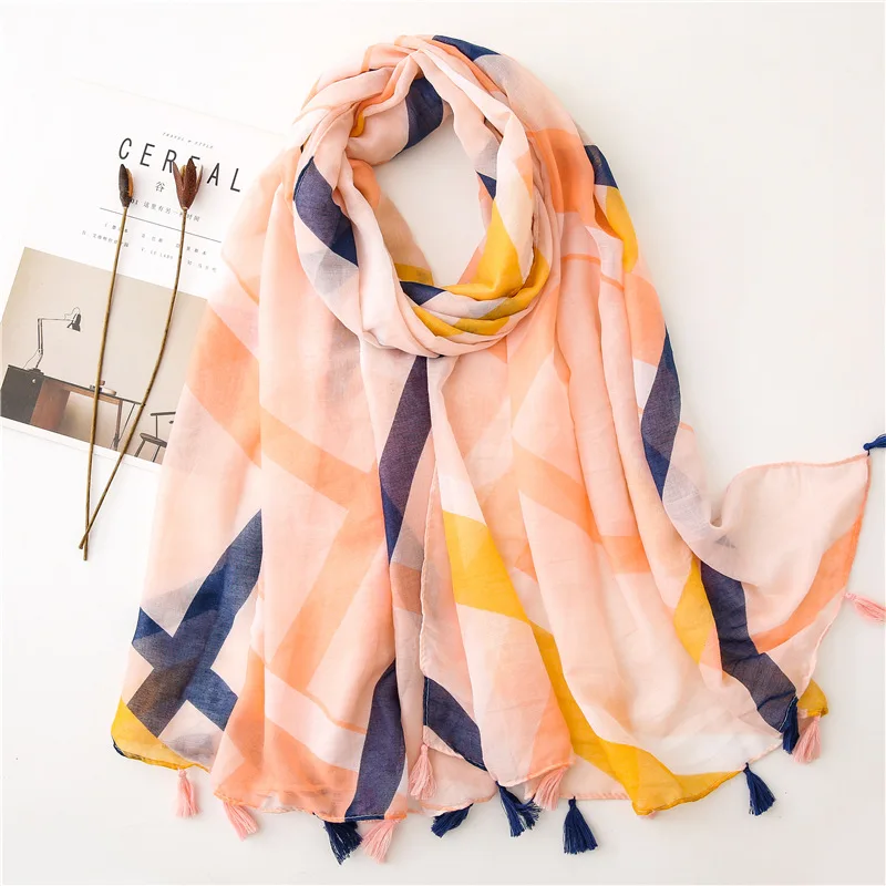 

Ladies Fashion Cross Striped Line Tassel Viscose Shawl Scarf Women High Quality Wrap Pashmina Stole Bufandas Muslim Hijab Snood