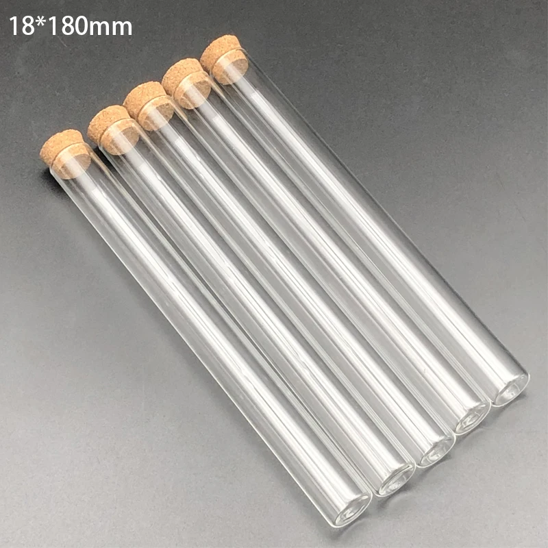 

10pcs/Pack 18x180mm Lab Flat Bottom Glass Test Tube With Cork Stoppers Laboratory Glassware Container
