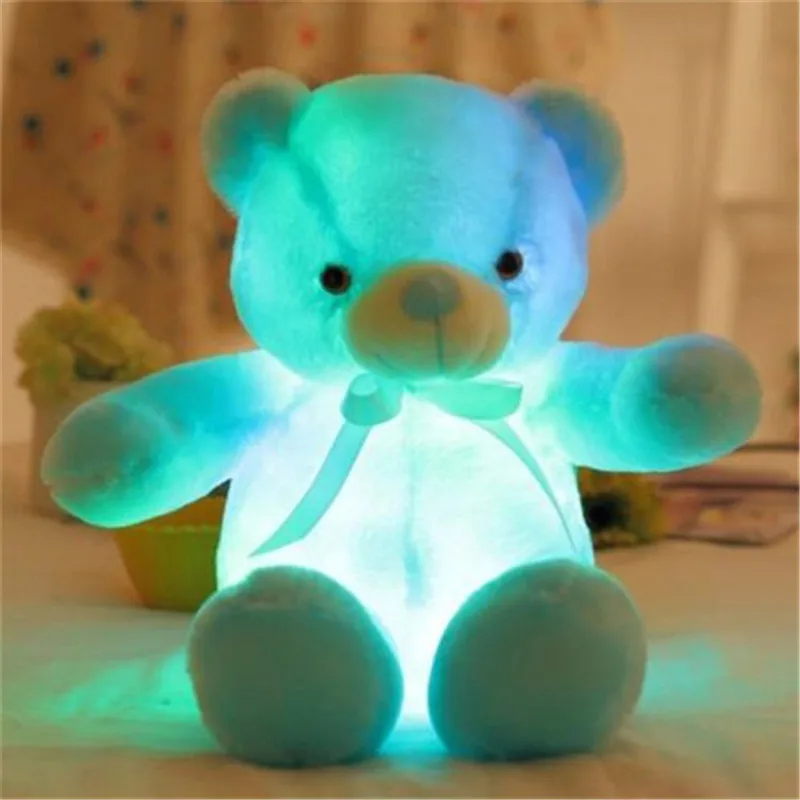 30-80 см светящийся светильник светодиодный плюшевый мишка мягкие животные плюшевая игрушка красочный светящийся плюшевый мишка рождественский подарок для детей - Цвет: blue 50 cm