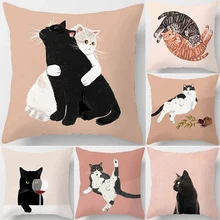 Funda de almohada cuadrada con diseño de gato para decoración del hogar, funda de cojín con diseño de gato, para sofá y coche