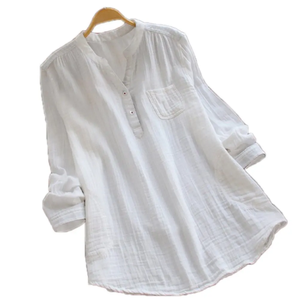 

Spring And Autumn Fashion Long Sleeve Solid Color Joker Loose Long Sleeve Stand Collar Top Sweet Cotton Top