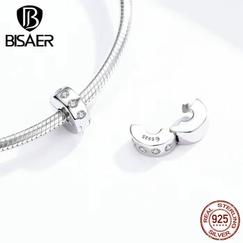 

BISAER 925 silver stopper Beads Stackable Zircon Small Spacer Charms for Bracelets for Bracelets Women jewelry making HVC165