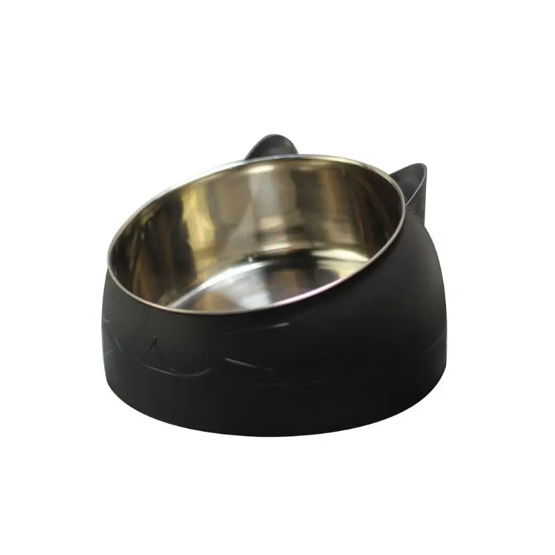 Cute Cat and Dog Bowl Protection Cervical Vertebra 15 Degree Oblique Mouth Pet Stainless Steel Food Bowls M0XD