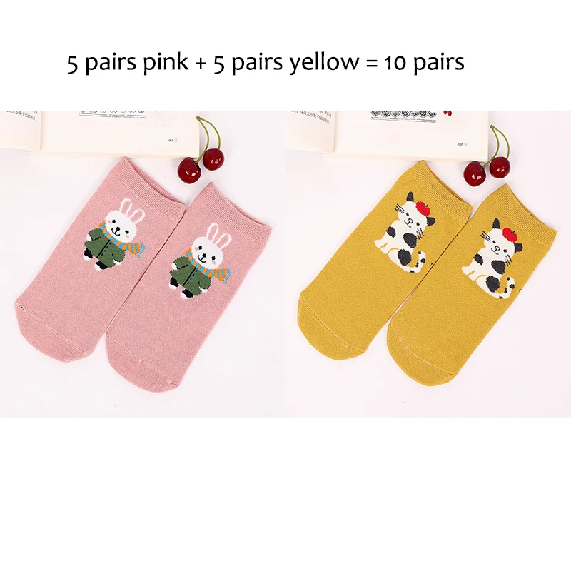 5 pink 5 yellow 10 пар/лот, короткие носки для девочек с забавными милыми мультяшными животными милые хлопковые носки-башмачки для девочек и школьников, для детей до 8 лет - Цвет: 5 pink 5 yellow