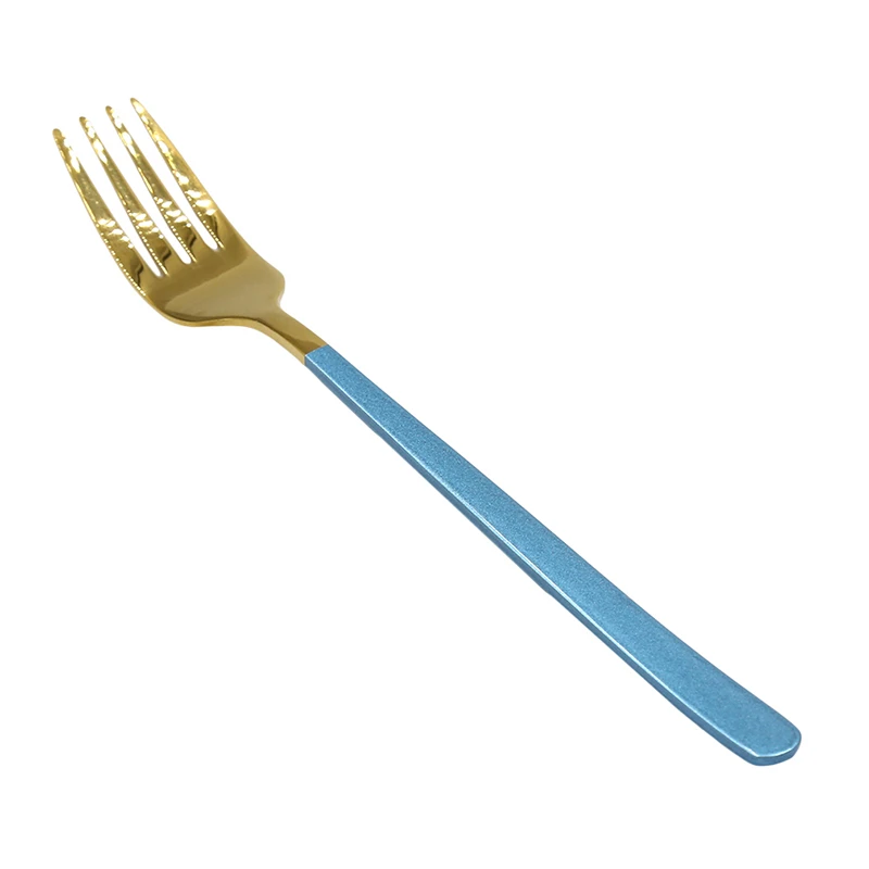 Blue gold fork Длинная ручка, ложка, вилка, Золотая ложка, вилка для мороженого, столовая посуда, позолоченные Десертные Ложки для чая и кофе, нержавеющая сталь - Цвет: Blue gold fork