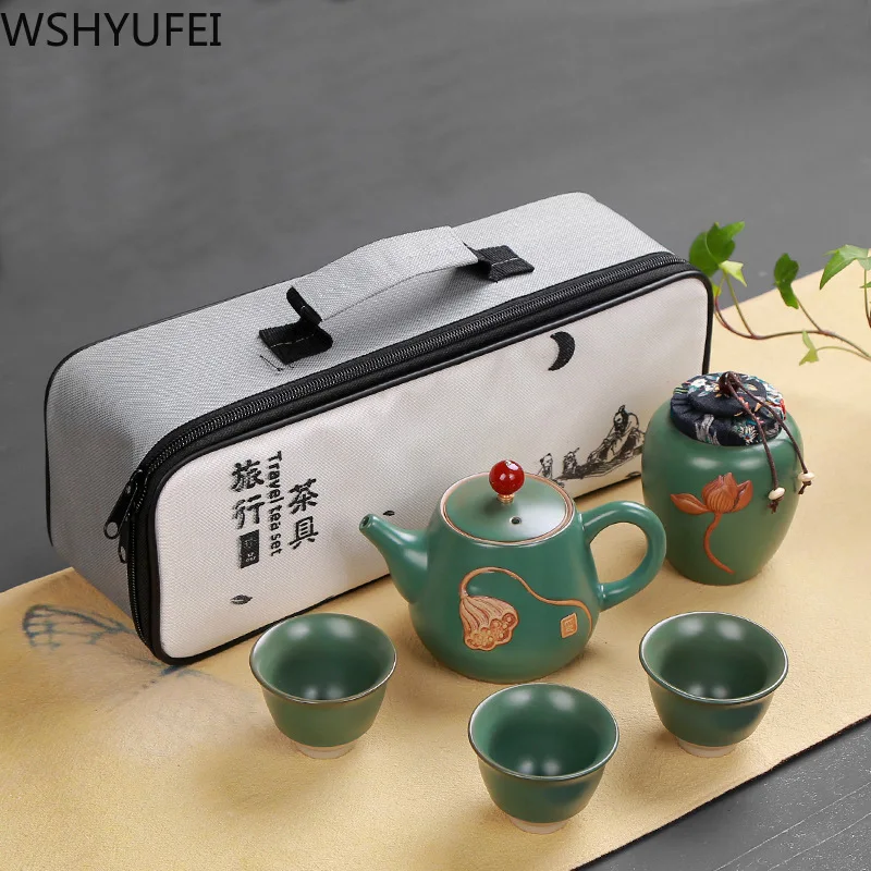Чайные наборы из китайской керамики портативный дорожный чайный набор кунг-фу для домашнего офиса чашки для вина контейнер для кофе с чашкой для чая автомобильный чайный сервиз
