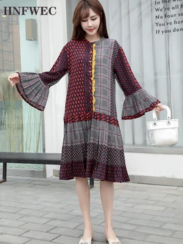 

Flare Sleeve Dress Female Spring 2020 New Korean Style Fashion Women Dress Asymmetric Print Women Clothing V758