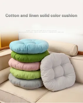 

50cm simple breathable pure cotton and linen solid color cushion office circular cushion thickened fabric cushion