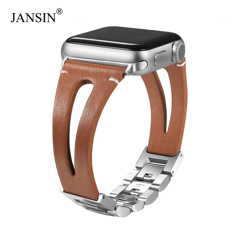 Ремешок JANSIN из натуральной кожи для Apple Watch 38 мм 42 40 44 браслет iWatch Series 6 SE 5 4 3 мужчин