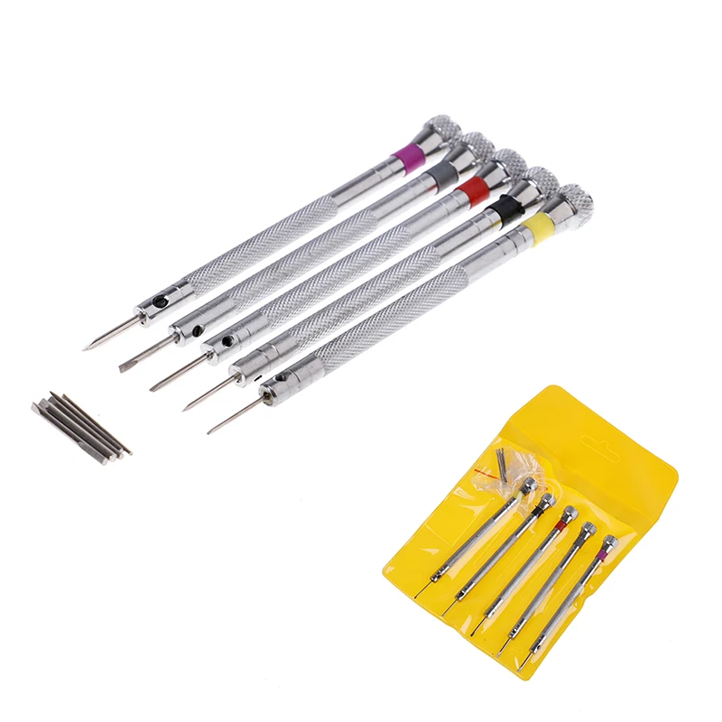 5pcs Alloy Steel Screwdrivers Set Practical Watchmaker Screwdriver Cutter Heads Tool Kit For Repairing Watches and Eyeglass afbeelding