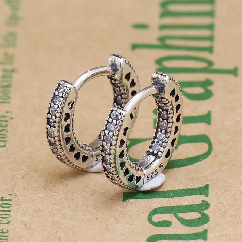 Pendiente de sartén de Plata de Ley 925 auténtica para mujer, corazones pequeños con cristal, regalo de boda, joyería de moda