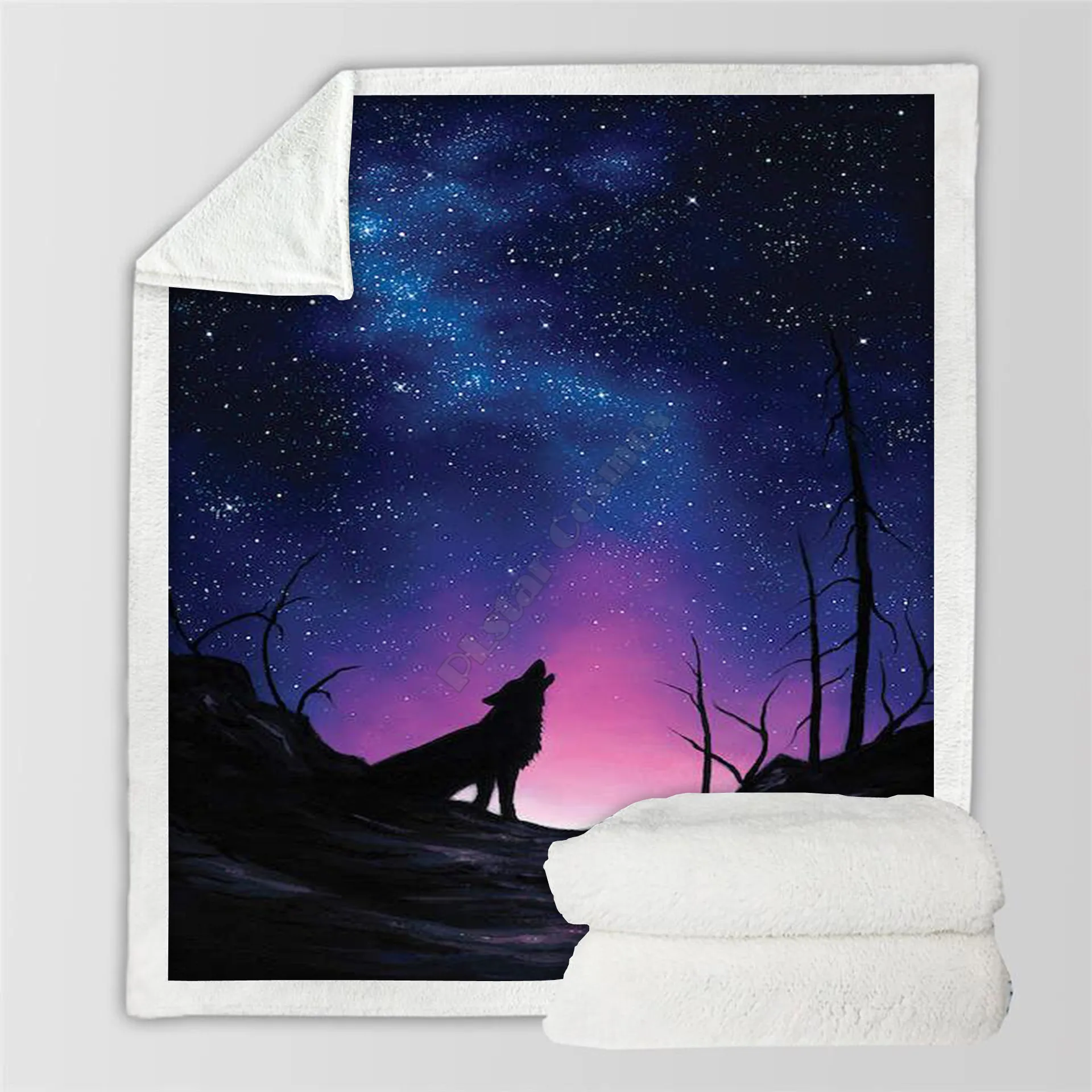 

Plstar Cosmos Monn Wolf Fleece Blanket 3D print Sherpa Blanket on Bed Home Textiles Dreamlike style-4