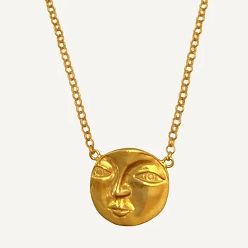 

LONDANY Face pendant necklace female cold fashion trendy clavicle chain bright gold color necklace for women