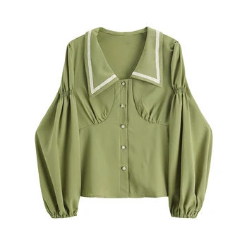 

2020 Spring New Women Shirts Solid Color Wild Fashion Ladies Blouses and Tops Long-sleeve Single Breasted Women Clothing