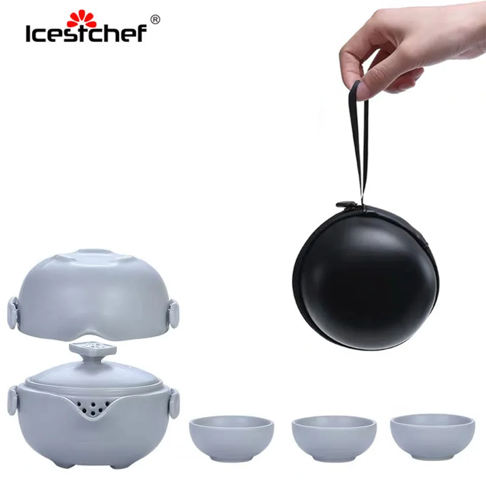 ICESTCHEF портативный дорожный чайный сервиз Gaiwan керамика кунг-фу чайная посуда контейнер с мешком термостойкий фильтр посуда для напитков