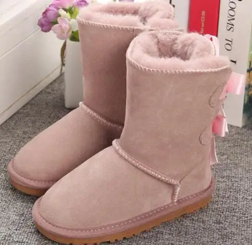 A01 drak pink Новые детские зимние ботинки австралийские меховые теплые зимние детские ботинки с бантом для мальчиков и девочек детская обувь для детей Size21-35 - Цвет: A01 drak pink