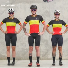 

Couple Belgium Cycling Team Jersey Set Pro Bike Bib Shorts Kit Summer Road Racing Bicycle Uniform MTB Cycling Clothing Ciclismo