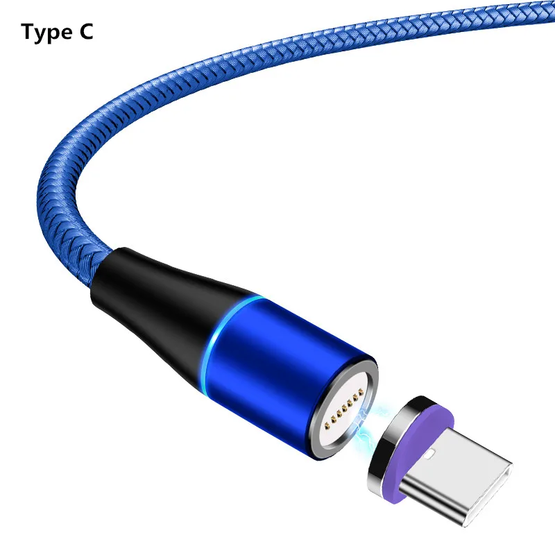 Blue Type-C Cable 5А 3 в 1 быстрый Магнитный кабель для зарядки телефона USB шнур для Micro USB iPhone samsung type C 1 м светодиодный телефон планшет зарядка и синхронизация данных - Цвет: Blue Type-C Cable