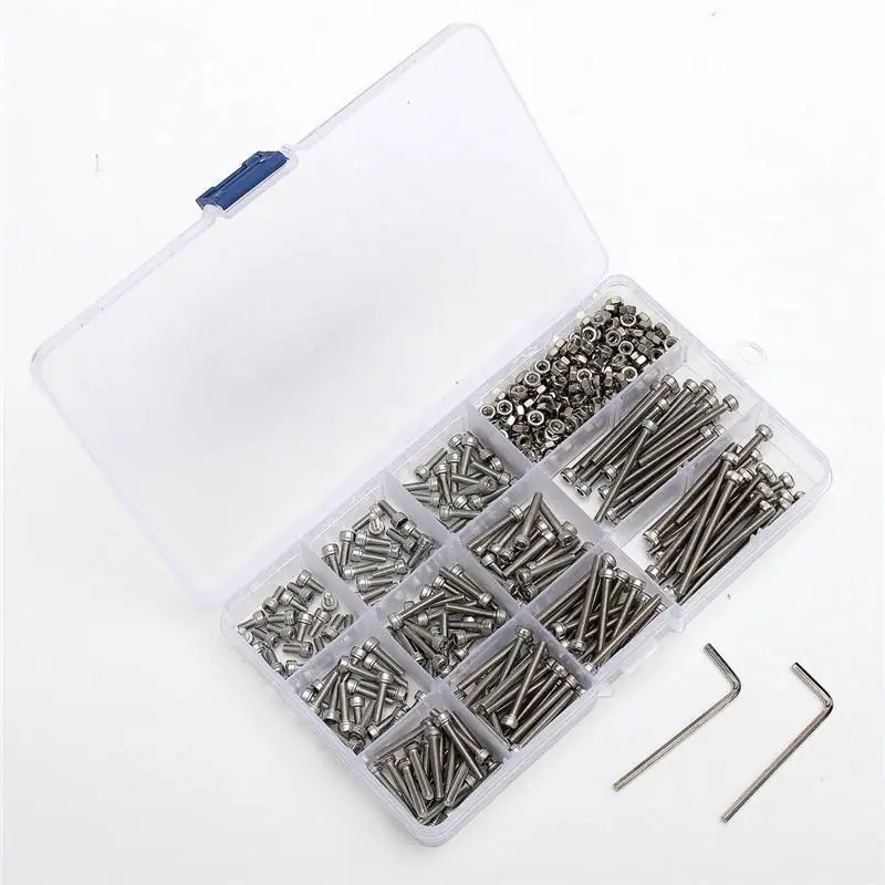 Goedkoop 440 stks set M3 Schroeven Moeren Kits Set Rvs Hex Hoofd Socket Schroeven Moeren Assortiment + 2 Inbussleutels