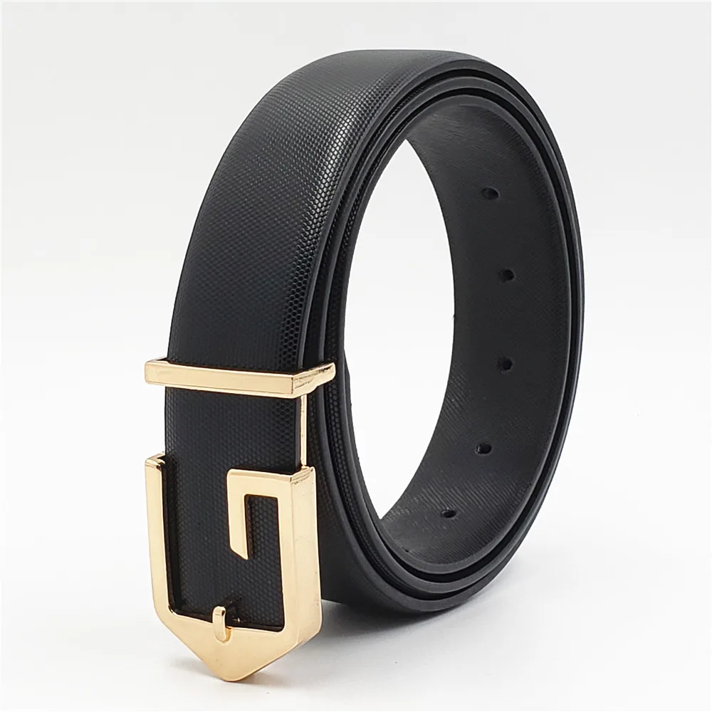 50PCS Designer G Buckle Genuine Leather Belts For Men Women Fashion Business Casual Belt Luxury Strap Smooth Buckle Waistband - Color: Gold Black