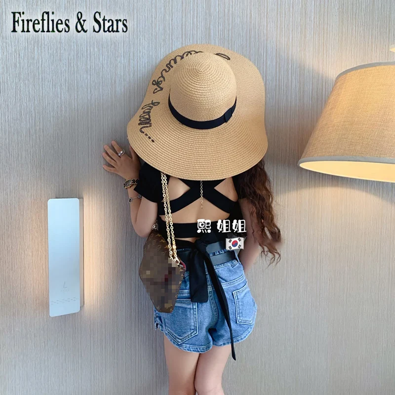 Летняя соломенная шляпа для девочек детская пляжная от солнца с большими полями
