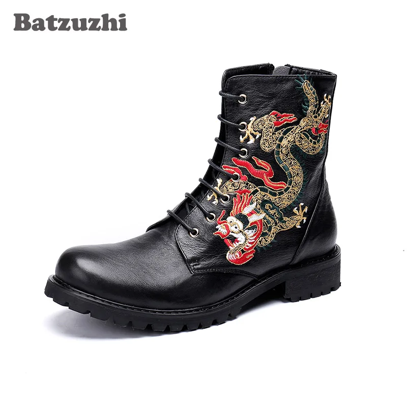 Batzuzhi/кожаные мужские ботинки в байкерском стиле; модные мужские ботинки с круглым носком; botas hombre; Подиумные вечерние короткие ботинки