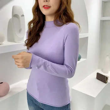 

Long-sleeved bottoming shirt women's knit top half turtleneck sweater pile pile neck sweater soft autumn loose women's clothing