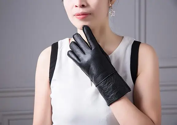 Модные зимние женские перчатки из овчины меховые перчатки утепленные теплые лыжные перчатки аксессуары для одежды Черные Серые розовые перчатки