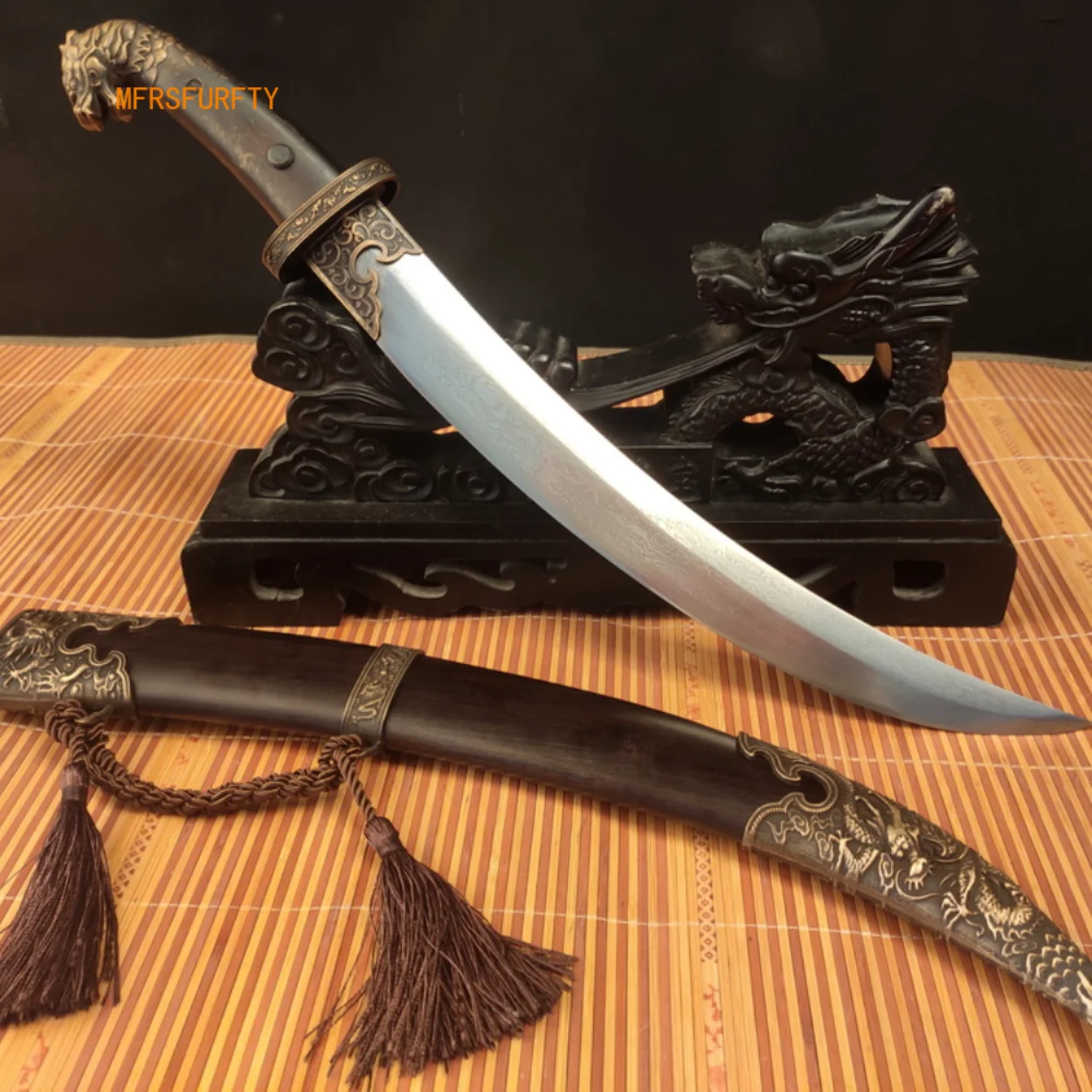 Eccellente Tang mongolo Dao Machete Sharp piegato in acciaio spada  cavalleria segno sciabola manico in rame