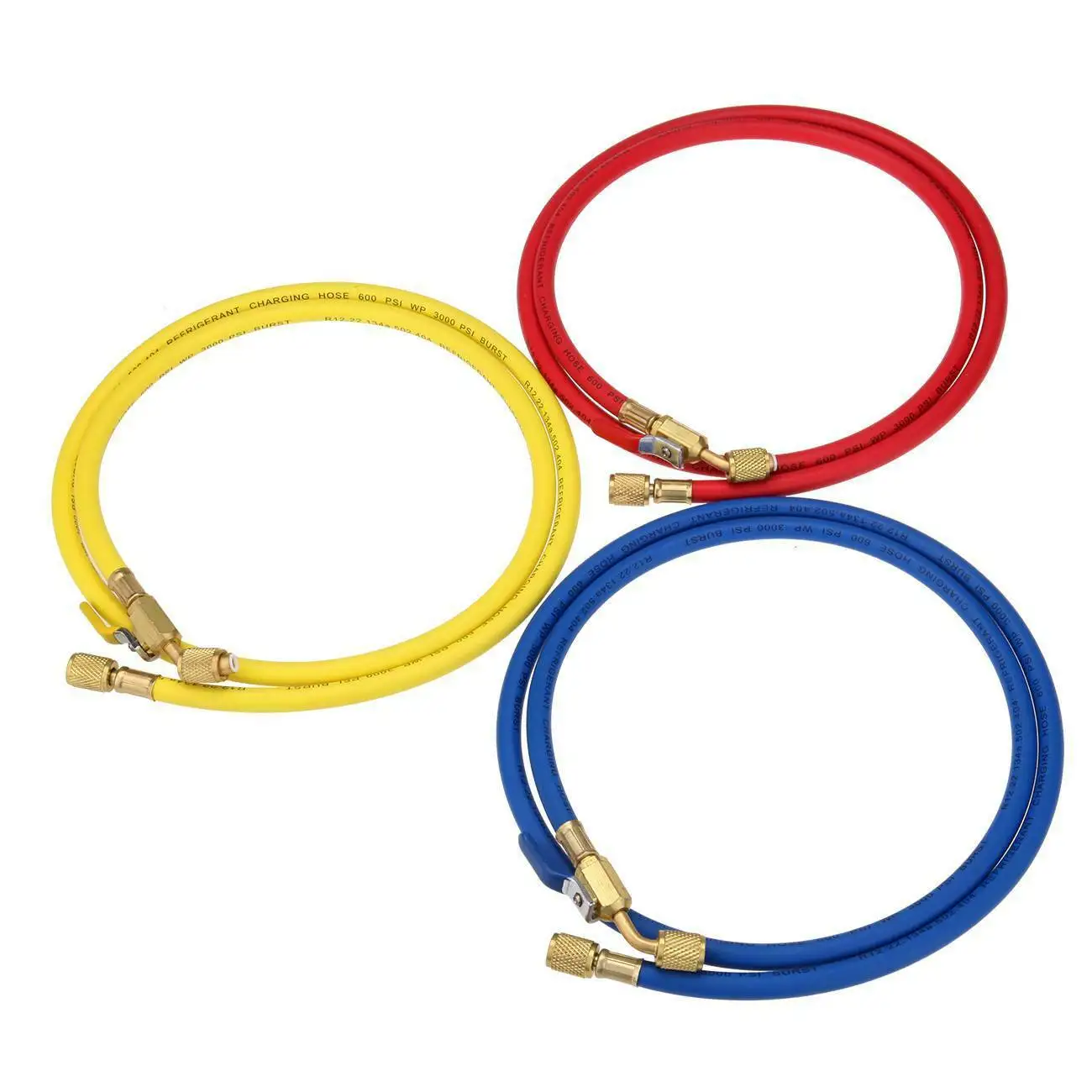 3 Colors 60" HVAC Charging Hoses 1/4"SAE 600PSI Tube Pipe Refrigerant