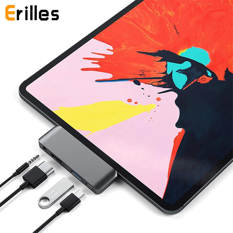 USB C концентратор адаптер с usb type 3 1 PD Зарядка 4K HDMI 0 5 мм разъем AUX аудио сплиттер