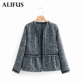 

Fashion Za Autumn Winter Solid Jacket Open Stitch Coat Women Pleated casual OL Wrap waist Short Jackets Outwear Zaraing