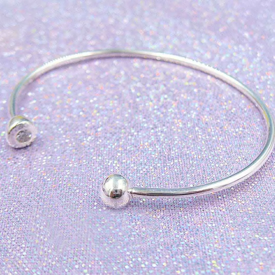 

Top Quality 925 Sterling Silver Bangle ESSENCE COLLECTION Polished Bead Open Bracelet Bangle Fit Bead Charm Europe DIY Jewelry