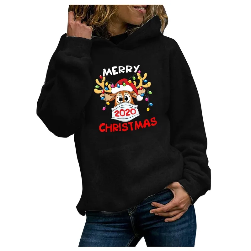 

Casual Winter Women Hoodie Long Sleeve Elk Printed Pullover Blouses Tops Loose Christmas Sweatshirts Christmas Clothes