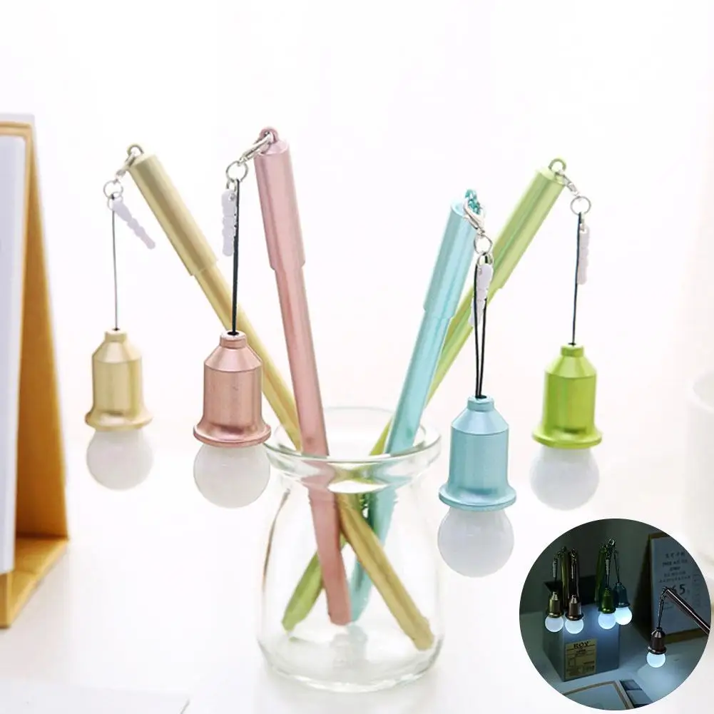 

New Creative LED Light Bulb Student Writing Drawing Ink Gel Pen Stationery Kids Gift