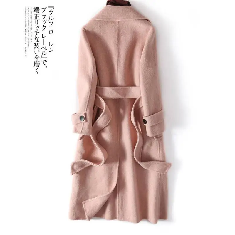 Women Autumn Winter Long Double-Sided Cashmere Wool Jacket Female Solid Casual Warm Woolen Coat Casaco Feminino T144