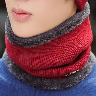 BINGYUANHAOXUAN двухслойный толстый бархат мужской вязаный шарф теплая зимняя шапка s для мужчин вязаные шапочки зимняя шапка - Цвет: scarf red