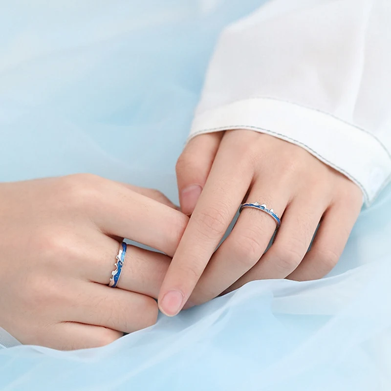 2pcs/ Set Fashion Beauty Couple Rings Silver Blue Color Rings Engagement Ring Wedding Jewelry Gift